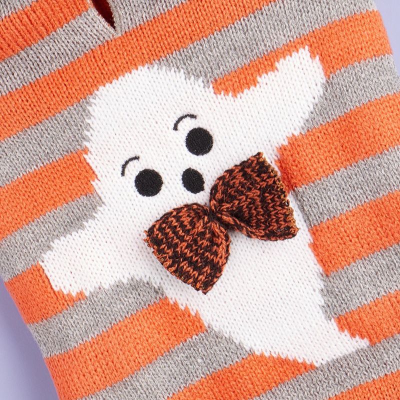 KFX-1286717 Knitted Orange Pet Sweater with Contrast Stripes and Hooded Fur Ball, Cold-Proof Design