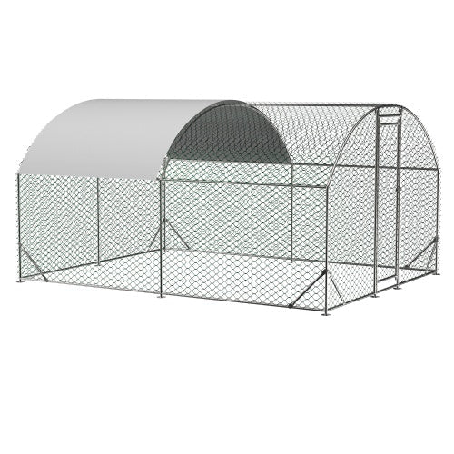 KFX-1301821 Large Metal Chicken Coop with Waterproof UV-Resistant Cover, Walk-In Dome Run for Outdoor Use, 9.84' x 13.12' x 6.56'
