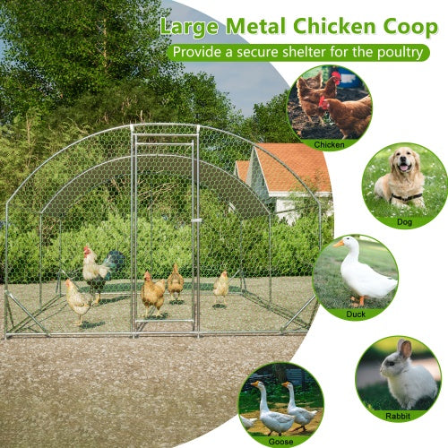 KFX-1301821 Large Metal Chicken Coop with Waterproof UV-Resistant Cover, Walk-In Dome Run for Outdoor Use, 9.84' x 13.12' x 6.56'