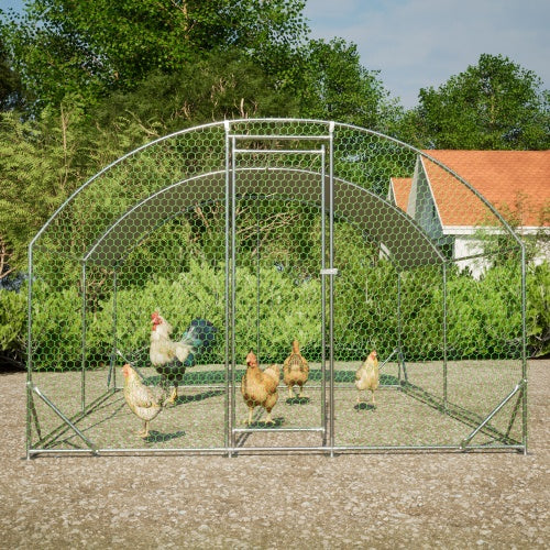KFX-1301821 Large Metal Chicken Coop with Waterproof UV-Resistant Cover, Walk-In Dome Run for Outdoor Use, 9.84' x 13.12' x 6.56'