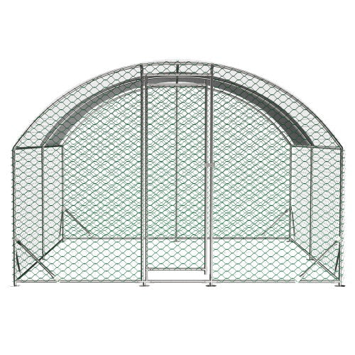 KFX-1301821 Large Metal Chicken Coop with Waterproof UV-Resistant Cover, Walk-In Dome Run for Outdoor Use, 9.84' x 13.12' x 6.56'