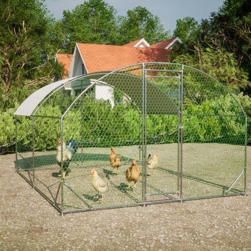 KFX-1301821 Large Metal Chicken Coop with Waterproof UV-Resistant Cover, Walk-In Dome Run for Outdoor Use, 9.84' x 13.12' x 6.56'