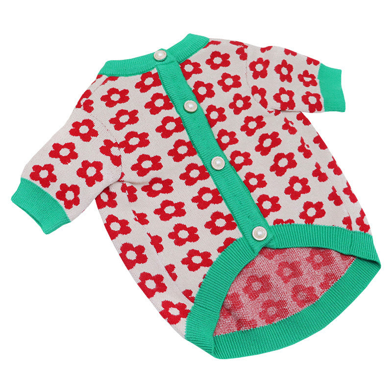 KFX-1319485 Autumn and Winter Dog Sweater Collection - Wool Cardigans in Floral, Strawberry, Pig, and Rabbit Designs