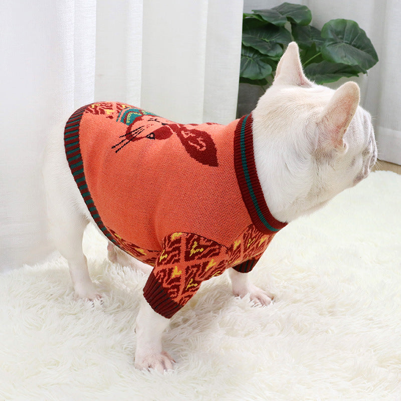 KFX-1319485 Autumn and Winter Dog Sweater Collection - Wool Cardigans in Floral, Strawberry, Pig, and Rabbit Designs