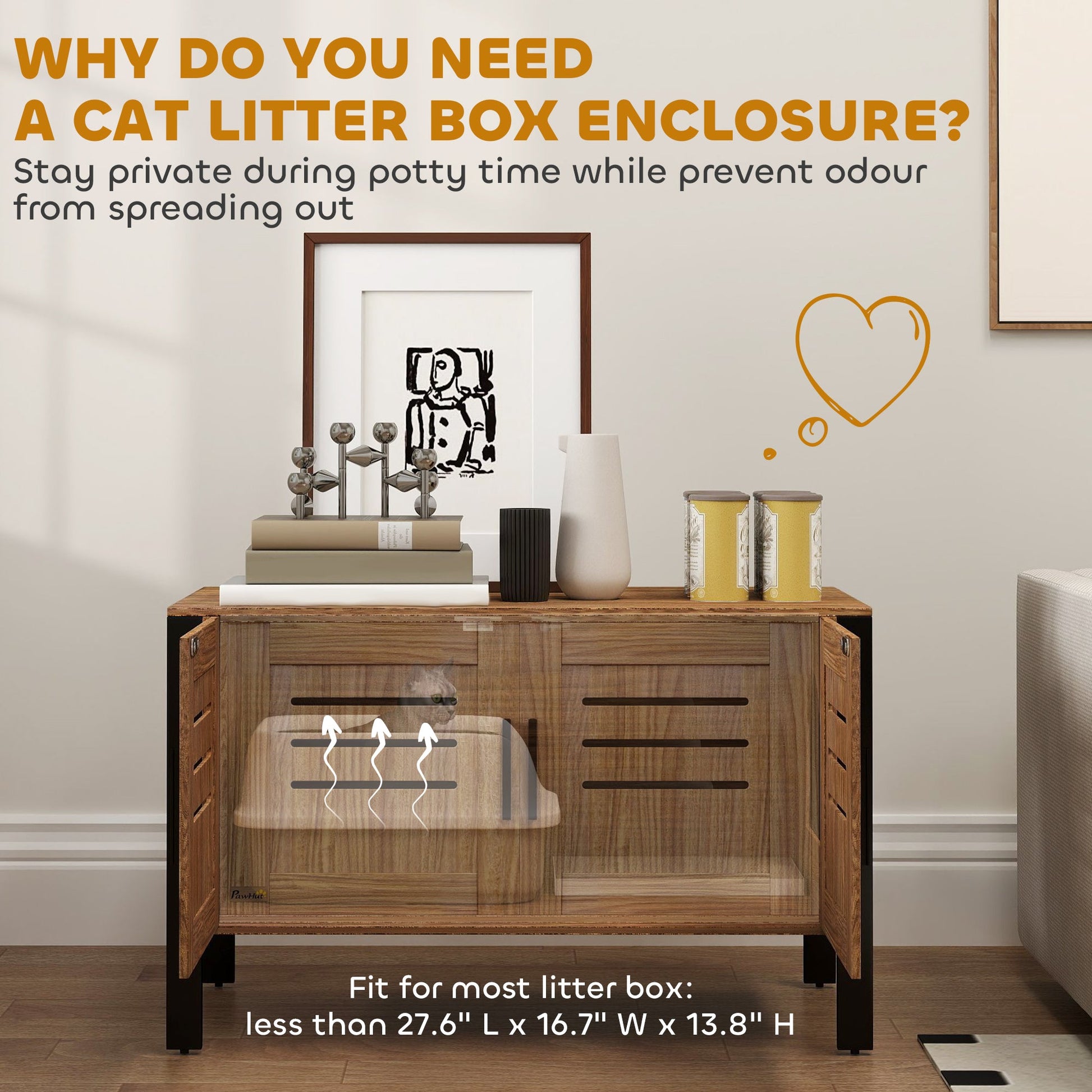 KFX-1376957 Cat Litter Box Enclosure with Scratching Board, Dark Brown, 31.5L x 17.7W x 19.7H, Fits Large Cats