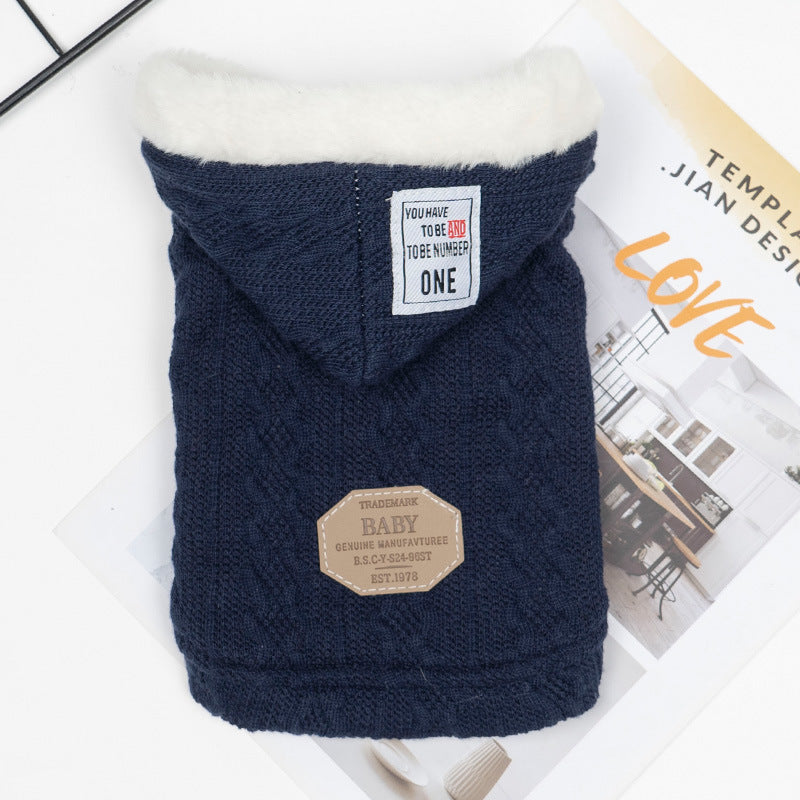 KFX-1385021 Warm Hooded Sweater for Pets in Plus Velvet and Classic Colors