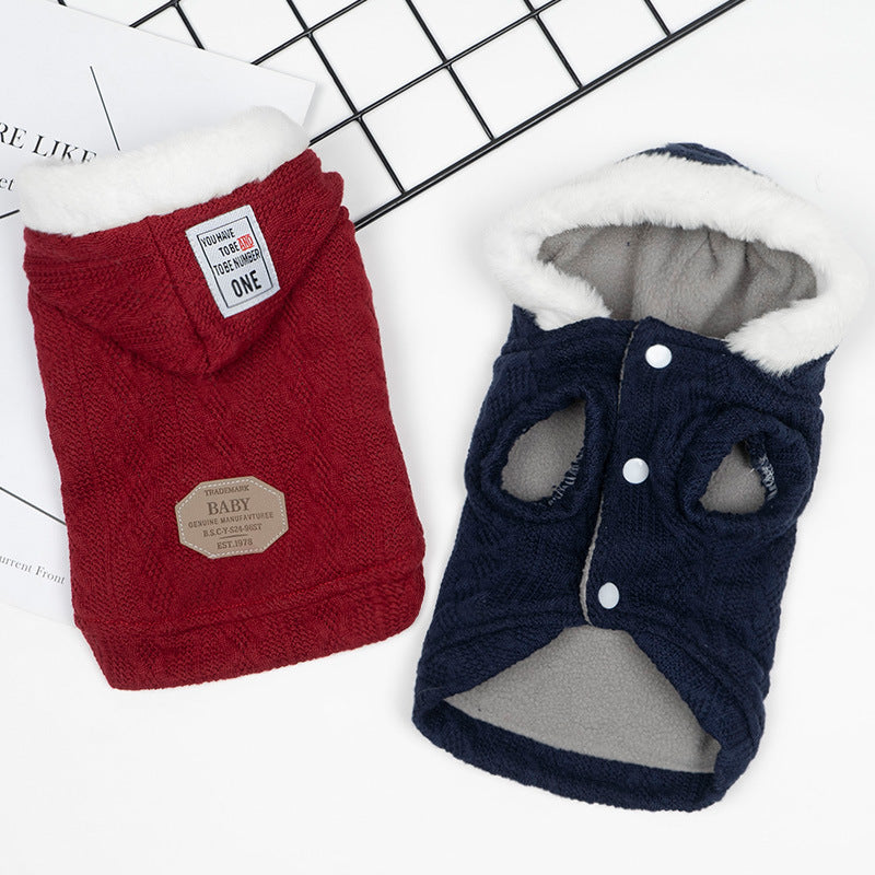 KFX-1385021 Warm Hooded Sweater for Pets in Plus Velvet and Classic Colors