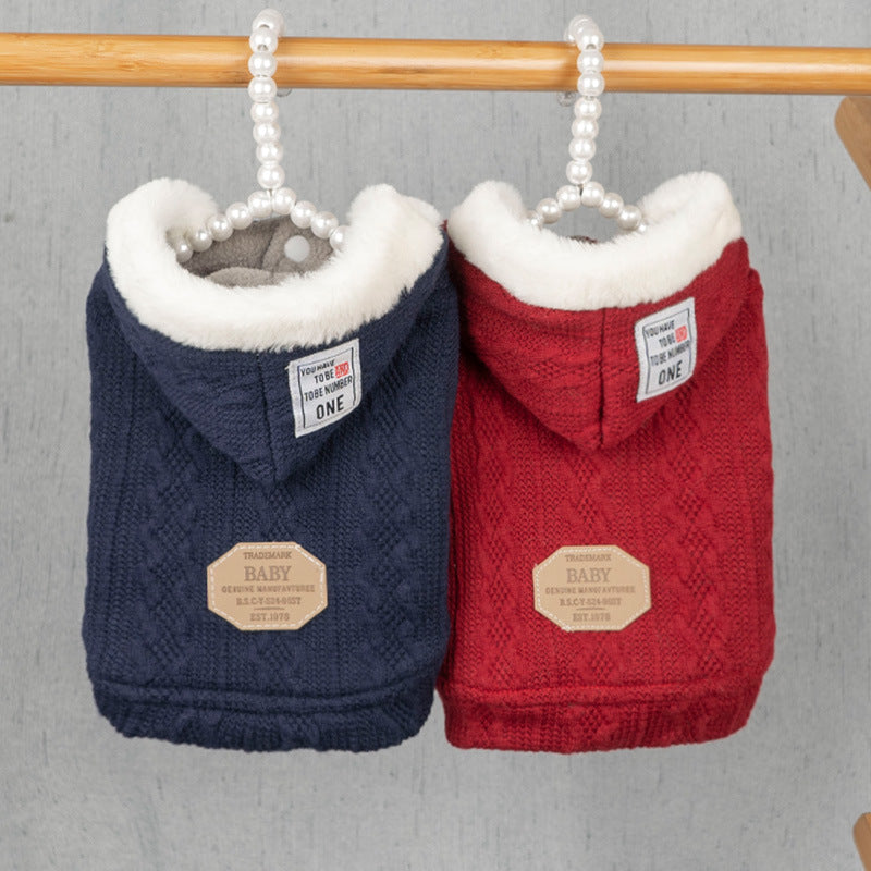KFX-1385021 Warm Hooded Sweater for Pets in Plus Velvet and Classic Colors