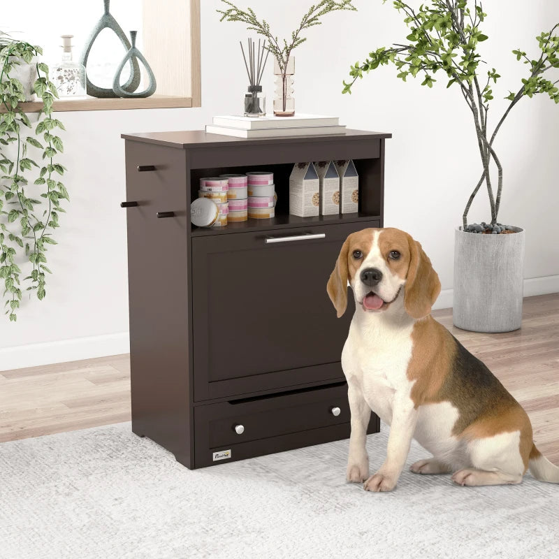 KFX-1409725 Gray Pet Feeder Station with Storage Cabinet and Dual Bowls, Ideal for Food and Water