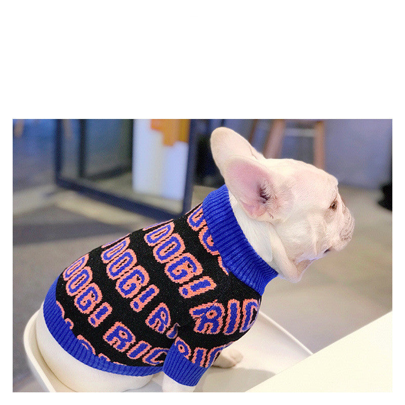 KFX-1483325 Winter Warm Sweater for Dogs - Suitable for Pug, Teddy, Bichon, Schnauzer, Shiba Inu and More - Blue and Red