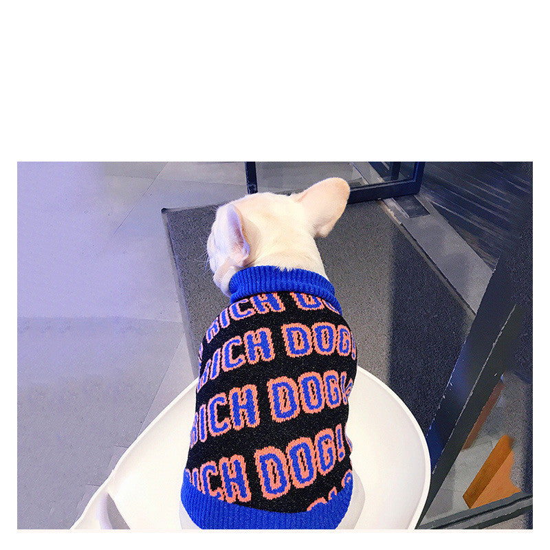 KFX-1483325 Winter Warm Sweater for Dogs - Suitable for Pug, Teddy, Bichon, Schnauzer, Shiba Inu and More - Blue and Red