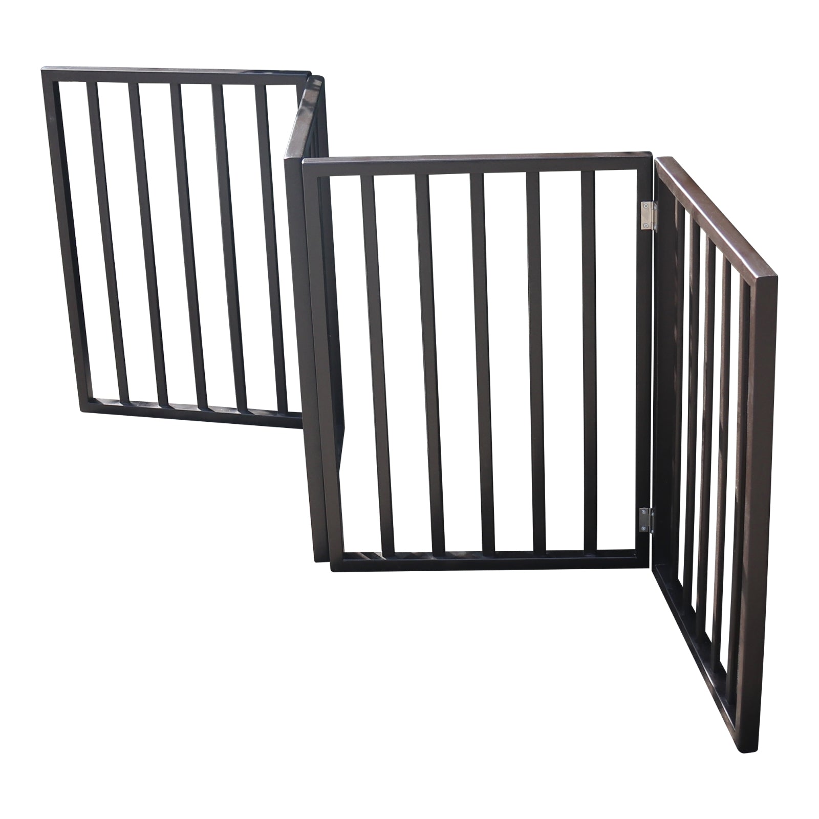KFX-1498429 Freestanding Dark Brown Wooden Pet Gate for Doorways and Stairs