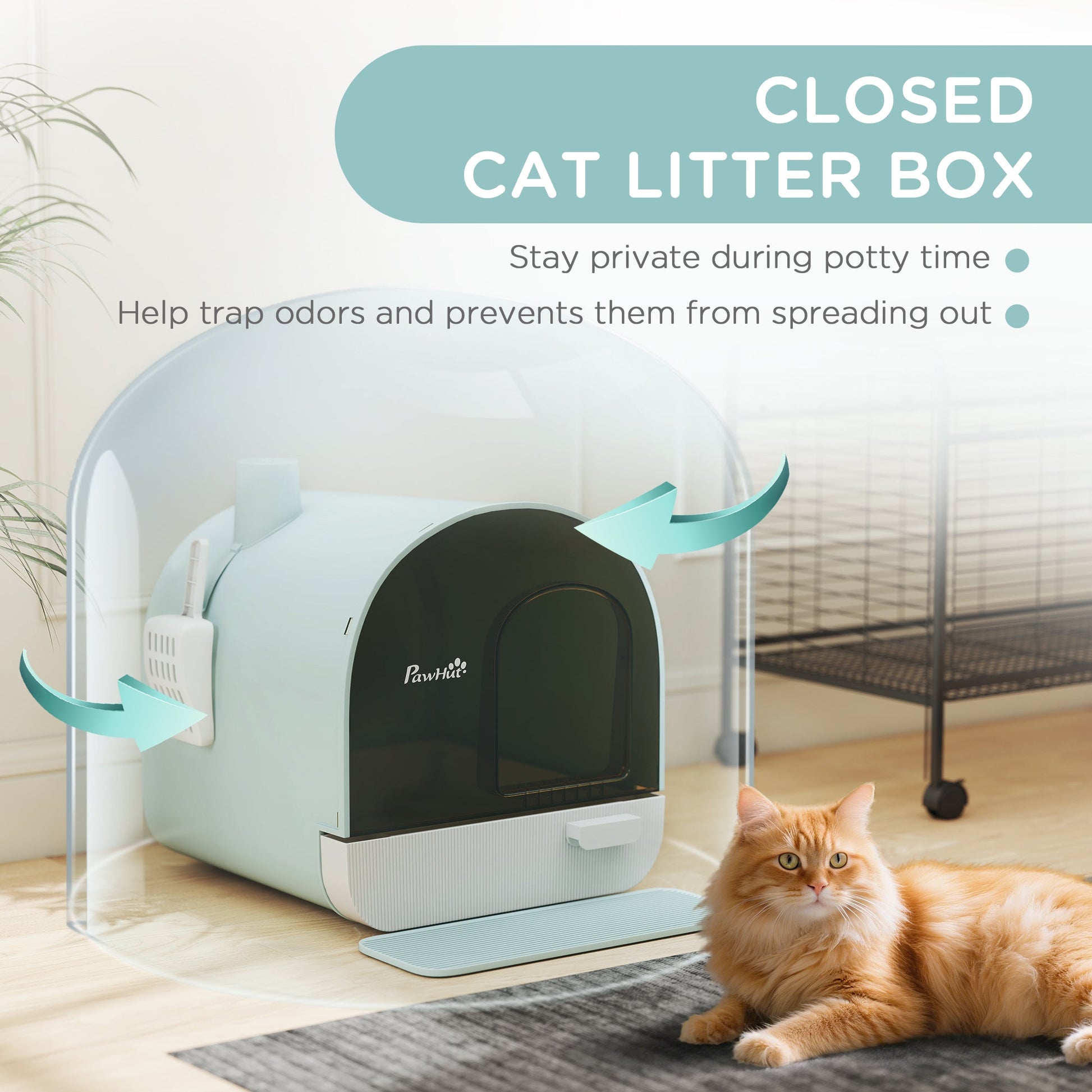 KFX-1508029 Enclosed Cat Litter Box with Lid, Drawer Design, Anti-Leakage, Easy Clean, Odor Control, Green