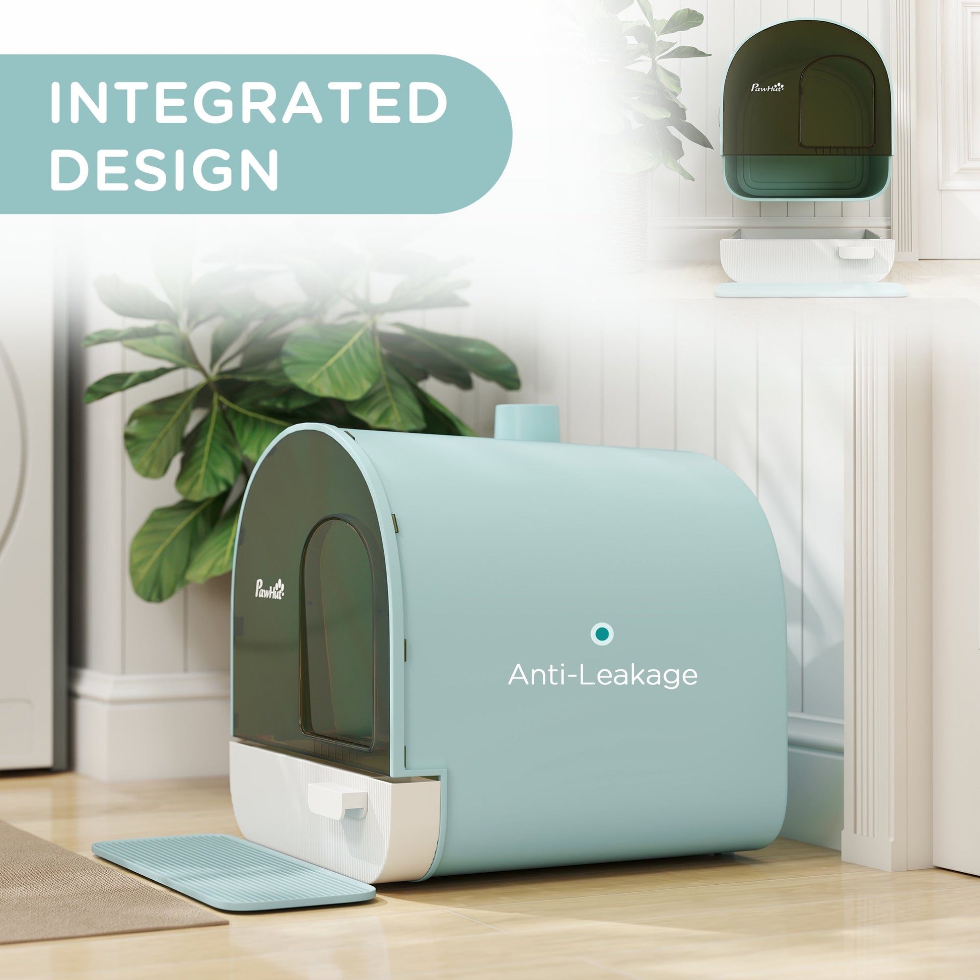 KFX-1508029 Enclosed Cat Litter Box with Lid, Drawer Design, Anti-Leakage, Easy Clean, Odor Control, Green