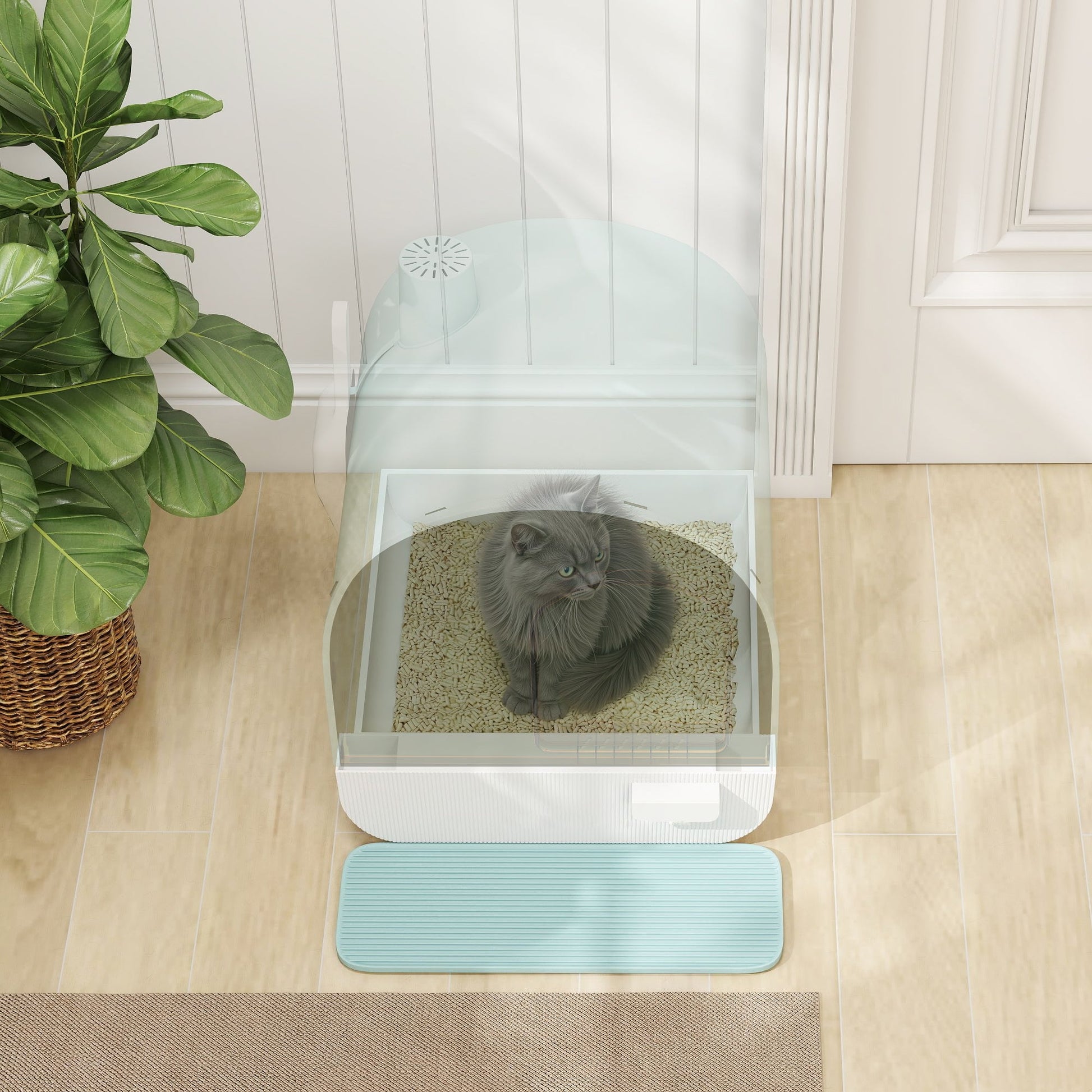 KFX-1508029 Enclosed Cat Litter Box with Lid, Drawer Design, Anti-Leakage, Easy Clean, Odor Control, Green