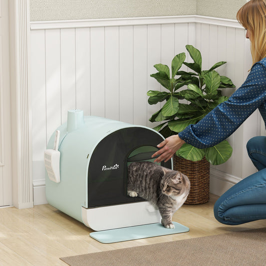 KFX-1508029 Enclosed Cat Litter Box with Lid, Drawer Design, Anti-Leakage, Easy Clean, Odor Control, Green