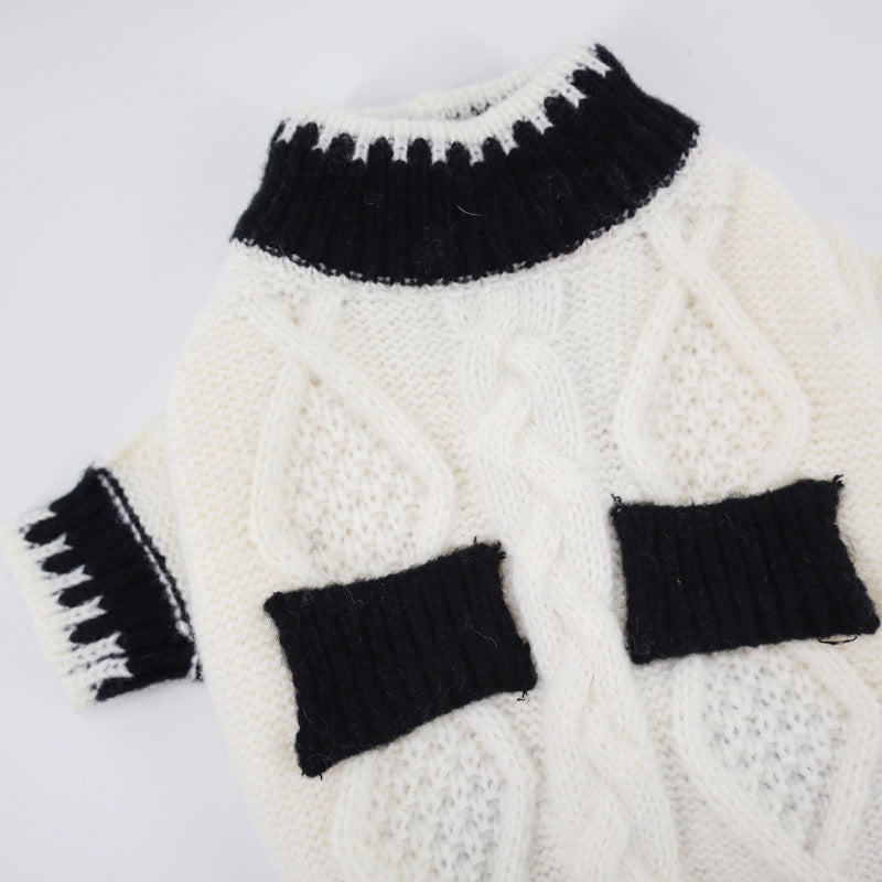 KFX-1548861 Classic Black and White Dog Sweater for Autumn and Winter, Available in Multiple Sizes