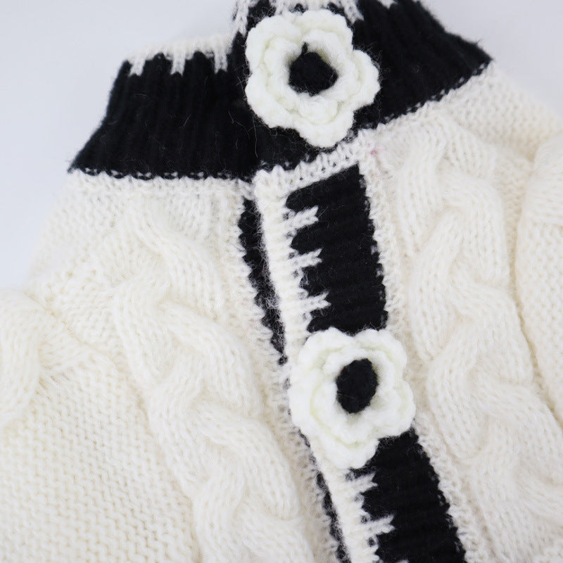 KFX-1548861 Classic Black and White Dog Sweater for Autumn and Winter, Available in Multiple Sizes