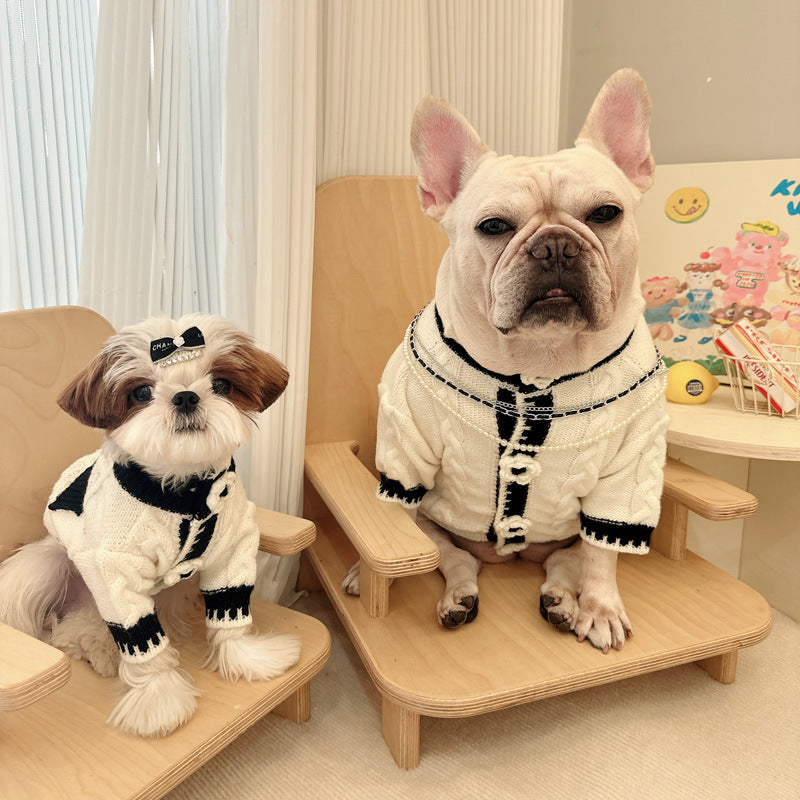KFX-1548861 Classic Black and White Dog Sweater for Autumn and Winter, Available in Multiple Sizes