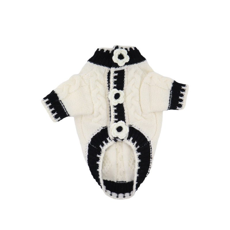 KFX-1548861 Classic Black and White Dog Sweater for Autumn and Winter, Available in Multiple Sizes