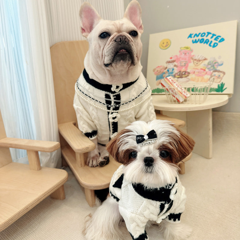 KFX-1548861 Classic Black and White Dog Sweater for Autumn and Winter, Available in Multiple Sizes
