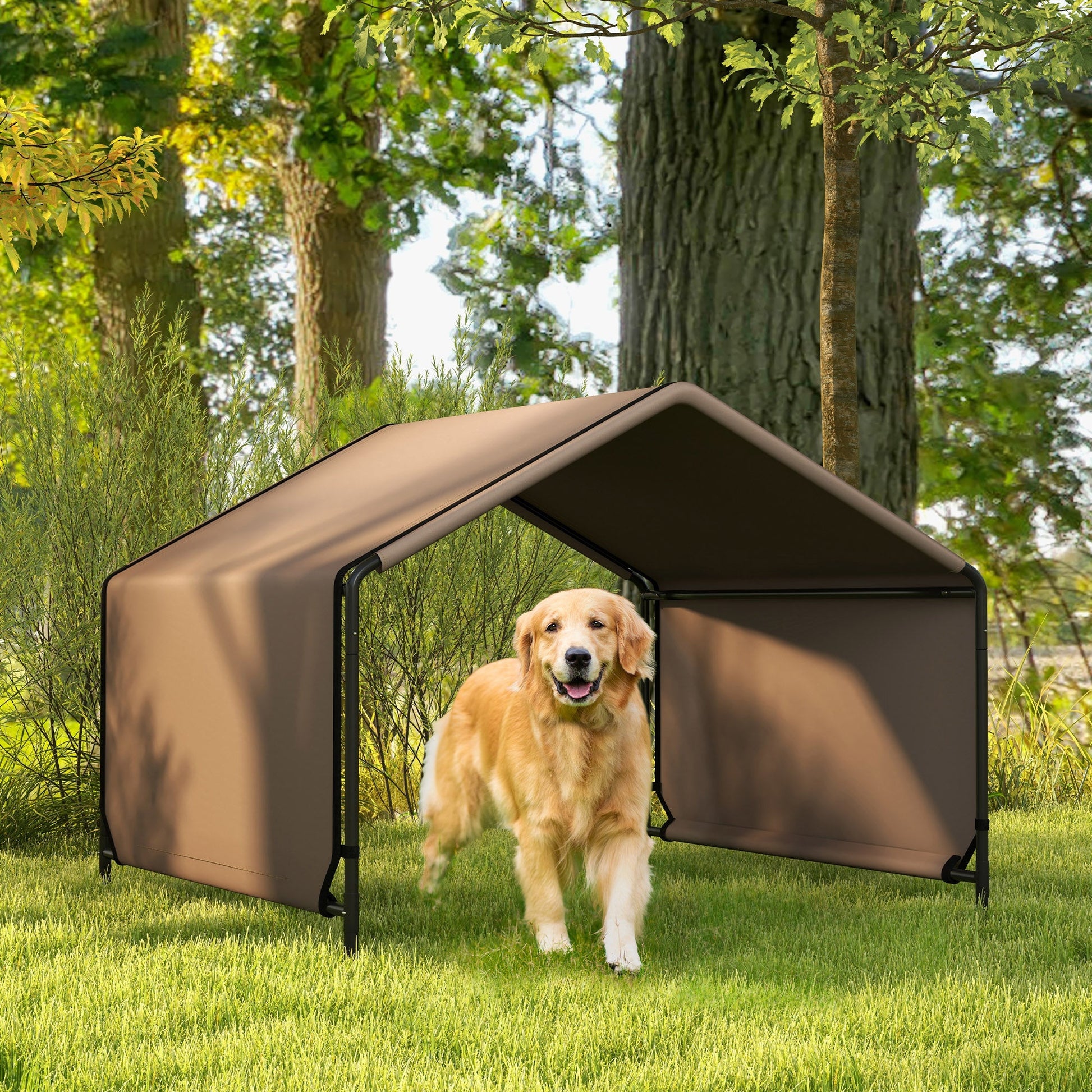 KFX-1573565 Portable Water-Resistant Dog Tent for Outdoor Shade Protection - Brown & Black