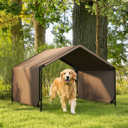 KFX-1573565 Portable Water-Resistant Dog Tent for Outdoor Shade Protection - Brown & Black