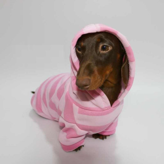 KFX-1626557 Cozy Pink Striped Hooded Sweater for Pets - Autumn and Winter Warmth