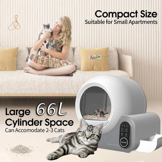 KFX-162771 Automatic Self-Cleaning Cat Litter Box with App Control and Odor Control - 66L Capacity