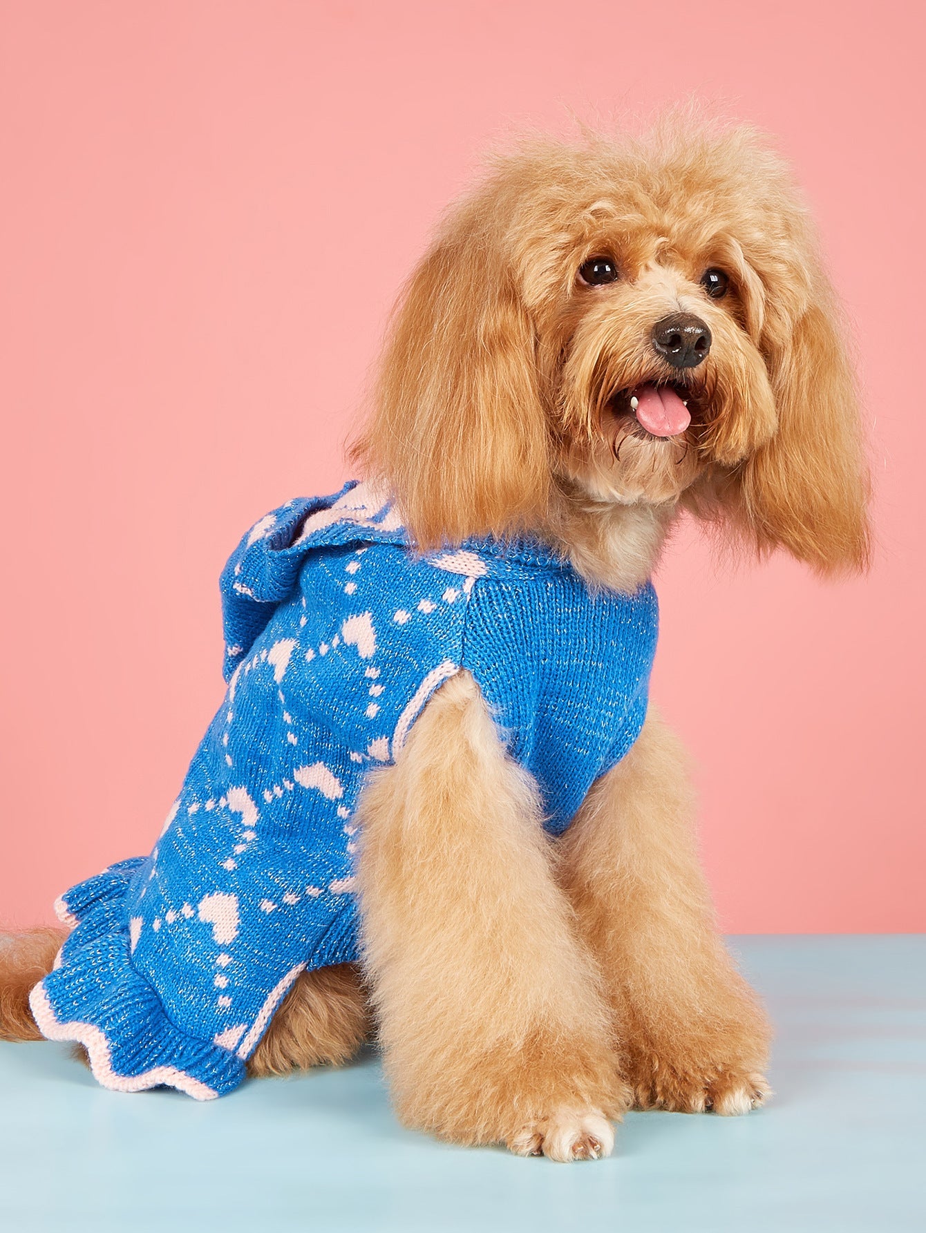 KFX-1647165 Cute Winter Knit Small Dog Sweater Hoodie with Heart Design