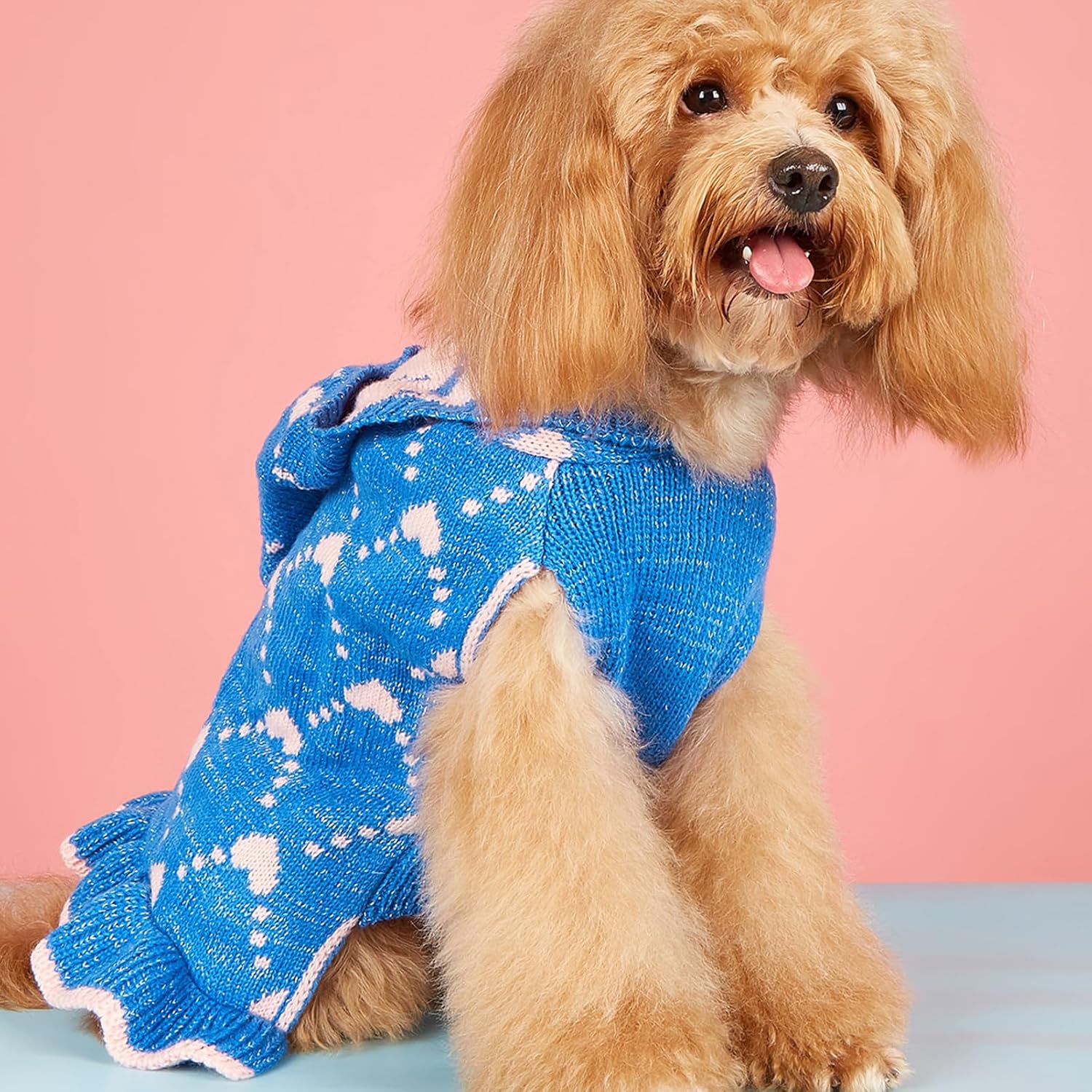 KFX-1647165 Cute Winter Knit Small Dog Sweater Hoodie with Heart Design