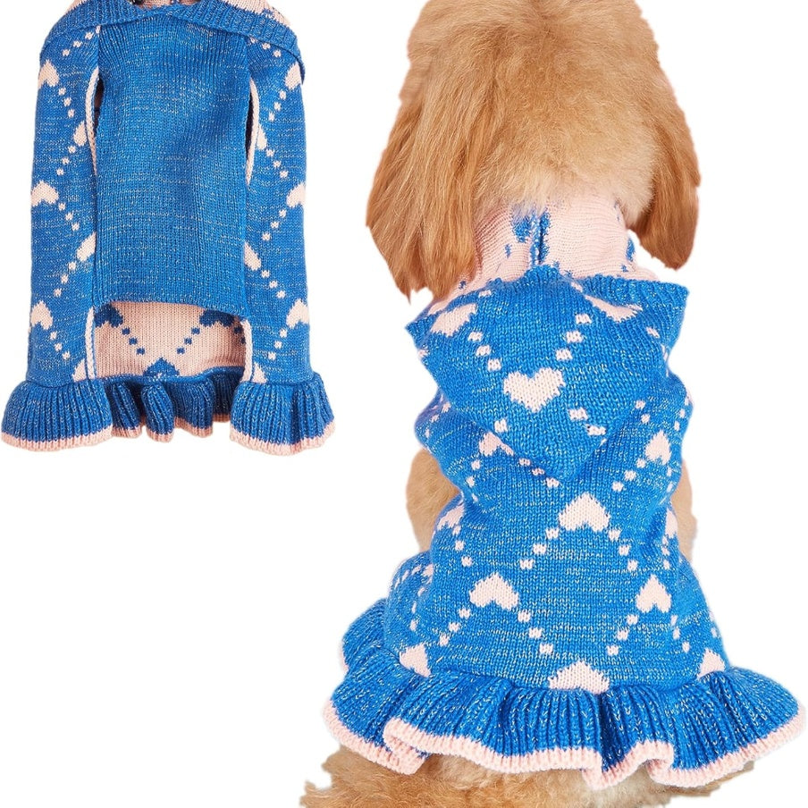 KFX-1647165 Cute Winter Knit Small Dog Sweater Hoodie with Heart Design