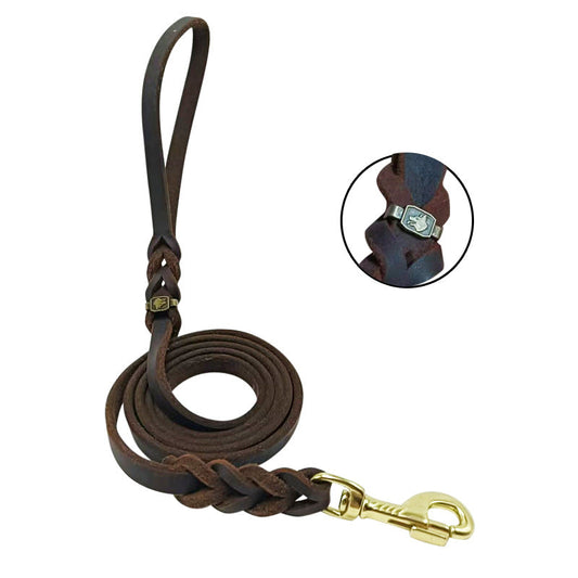 KFX-1657533 Handmade Leather Dog Leash for German Shepherds - Medium & Large Size, Durable Rope Design