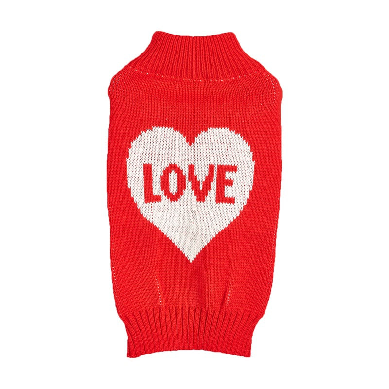KFX-1712701 Charming Bow and Heart Design Dog Sweater in Red and Pink Colors