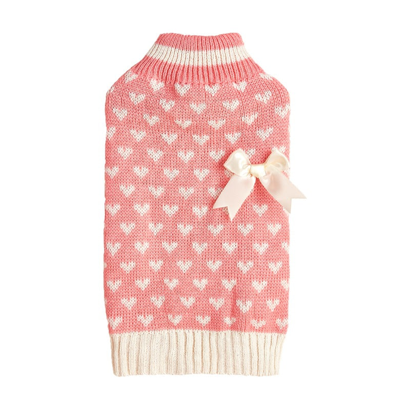 KFX-1712701 Charming Bow and Heart Design Dog Sweater in Red and Pink Colors