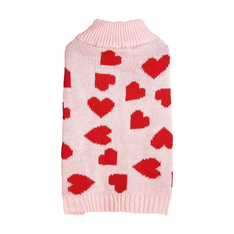 KFX-1712701 Charming Bow and Heart Design Dog Sweater in Red and Pink Colors