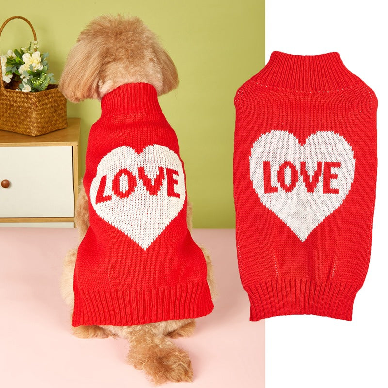 KFX-1712701 Charming Bow and Heart Design Dog Sweater in Red and Pink Colors