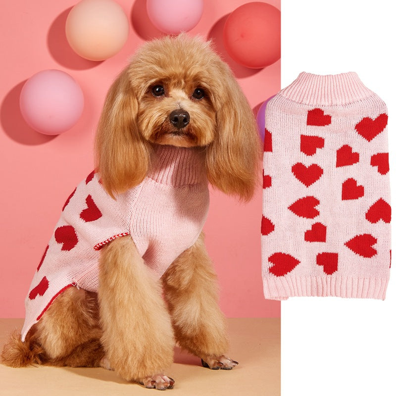 KFX-1712701 Charming Bow and Heart Design Dog Sweater in Red and Pink Colors