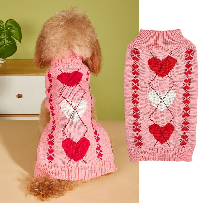 KFX-1712701 Charming Bow and Heart Design Dog Sweater in Red and Pink Colors