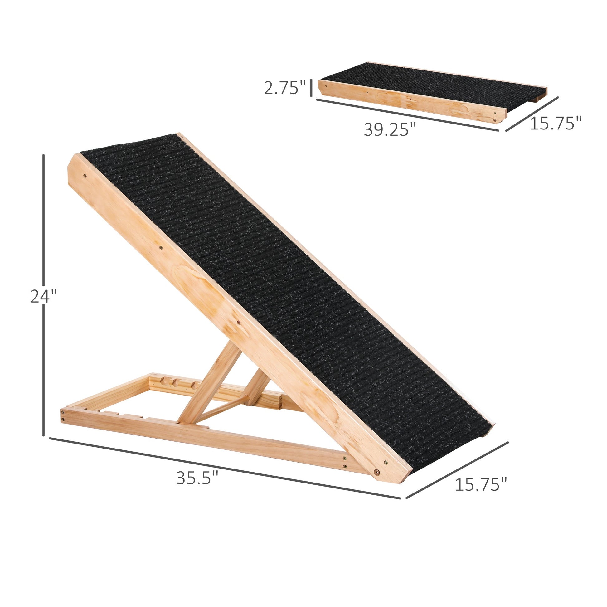 KFX-1770173 Adjustable Elevated Pet Ramp for Small and Senior Dogs - Non-Slip Pine Design, Easy Storage, 4 Height Options