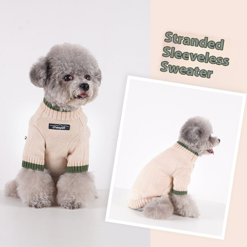 KFX-1778237 Contrast Color Two-Legged Fall Winter Pet Sweater in Flower Green Yellow, Apricot Yellow, Crown Blue - Available in S to XXL