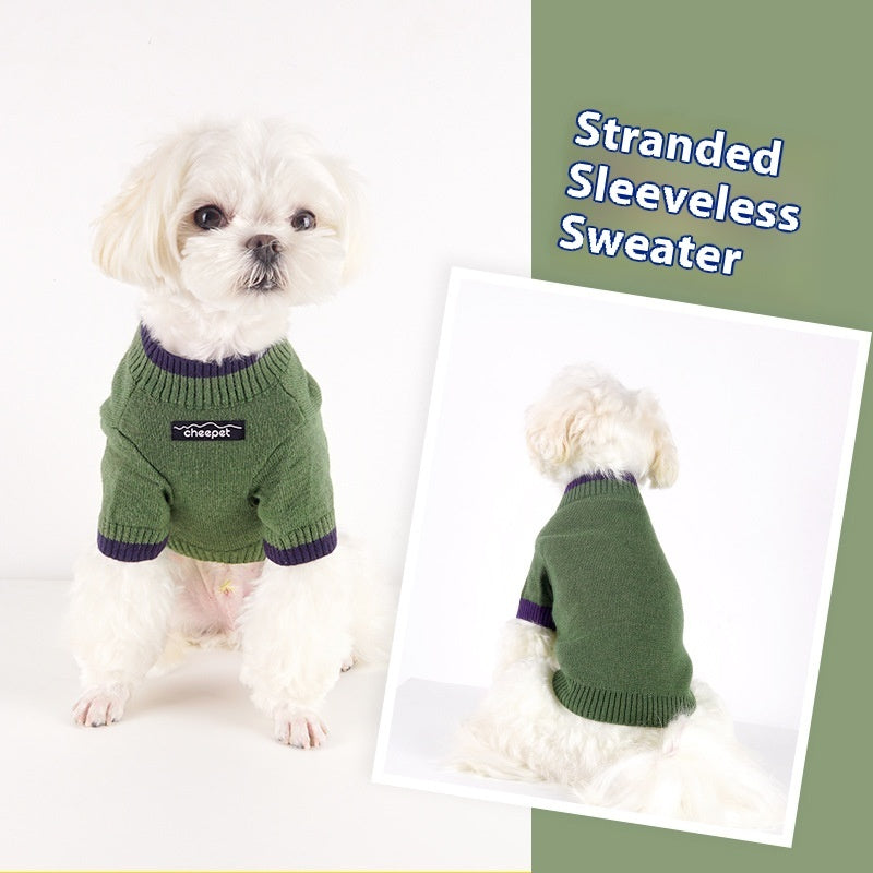 KFX-1778237 Contrast Color Two-Legged Fall Winter Pet Sweater in Flower Green Yellow, Apricot Yellow, Crown Blue - Available in S to XXL