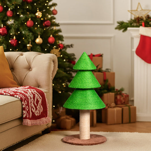 KFX-1835709 Christmas Tree Cat Scratcher Tower – 31.5in Indoor Cat Scratching Post with Sisal and Fleece Base