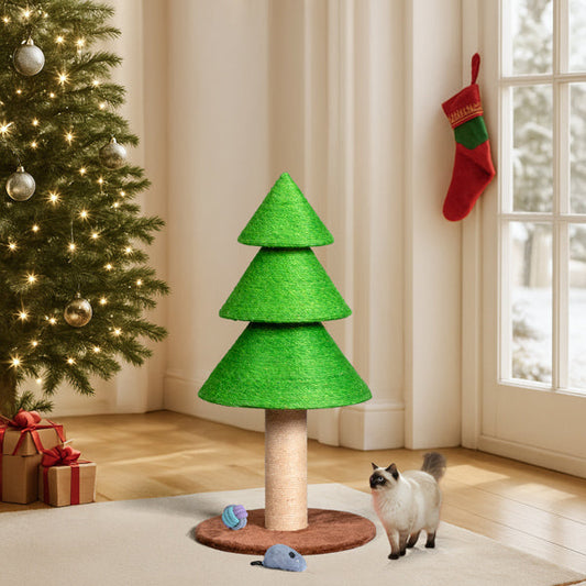 KFX-1835709 Christmas Tree Cat Scratcher Tower – 31.5in Indoor Cat Scratching Post with Sisal and Fleece Base