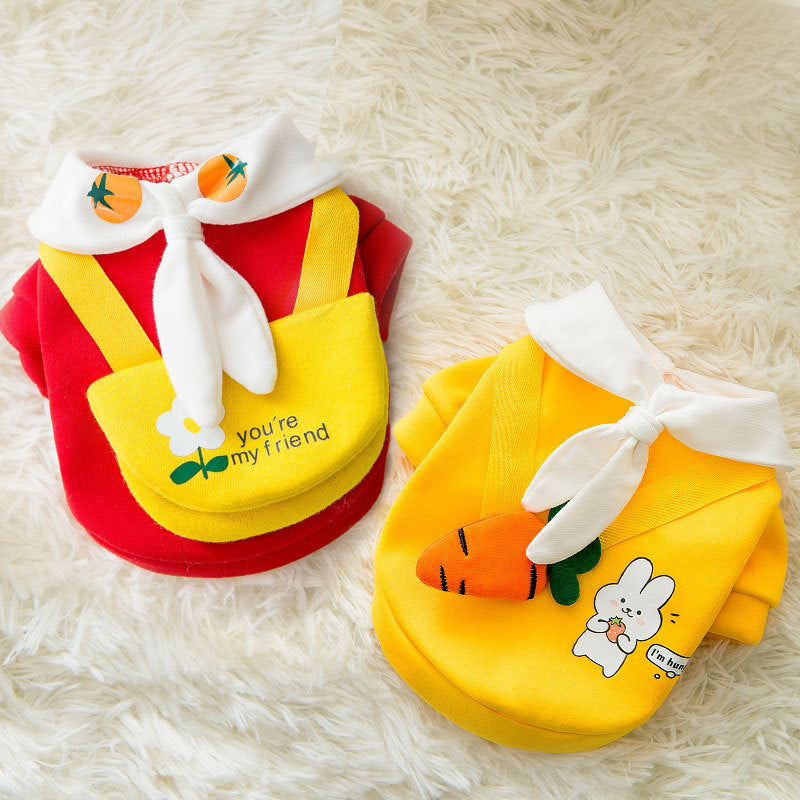 KFX-1927869 Cute Cartoon Biped Coat for Small Dogs - Milk Silk Sweater with Tie Flower and Carrot Design