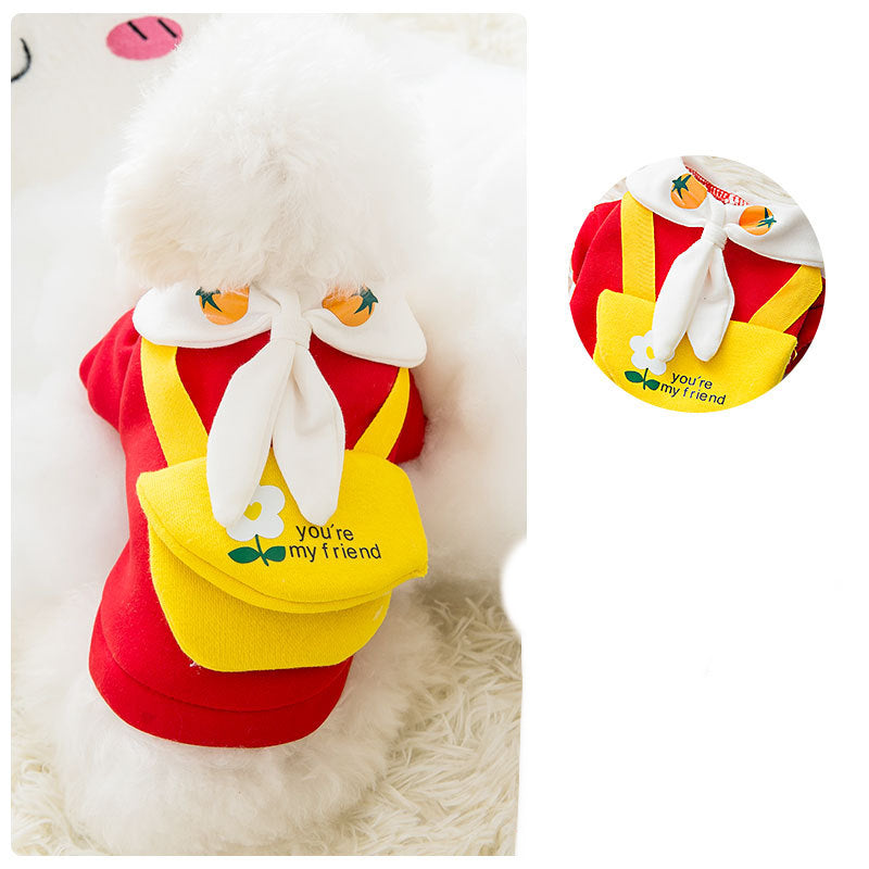 KFX-1927869 Cute Cartoon Biped Coat for Small Dogs - Milk Silk Sweater with Tie Flower and Carrot Design