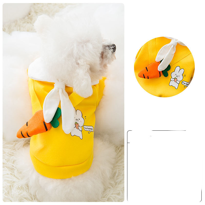 KFX-1927869 Cute Cartoon Biped Coat for Small Dogs - Milk Silk Sweater with Tie Flower and Carrot Design