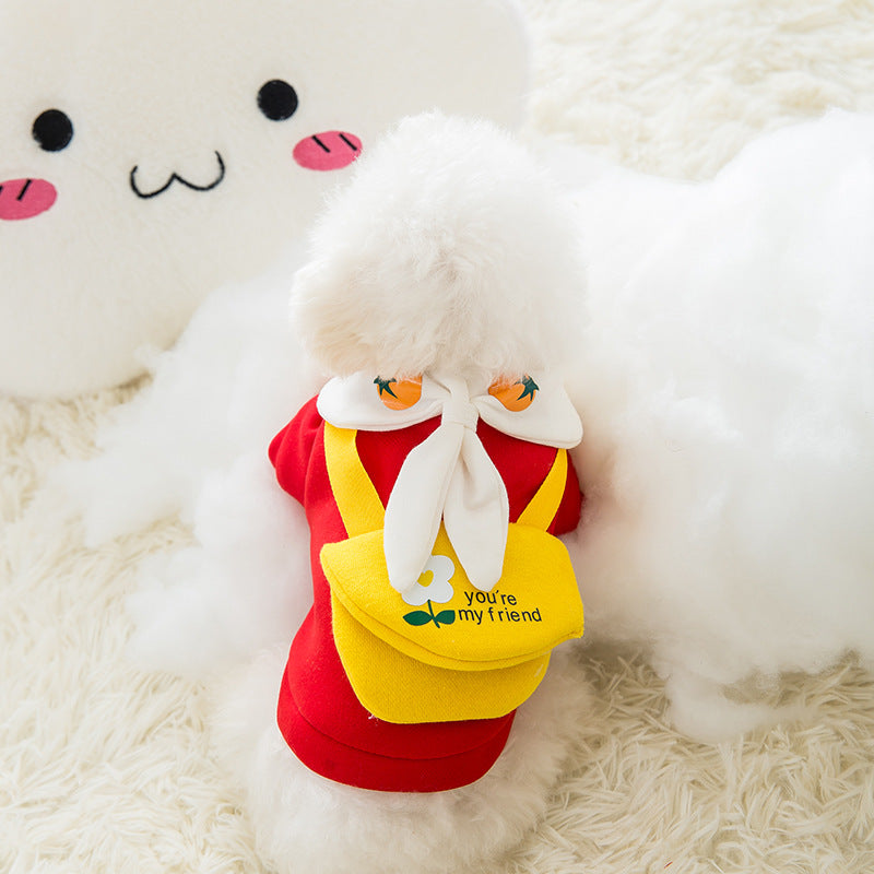 KFX-1927869 Cute Cartoon Biped Coat for Small Dogs - Milk Silk Sweater with Tie Flower and Carrot Design