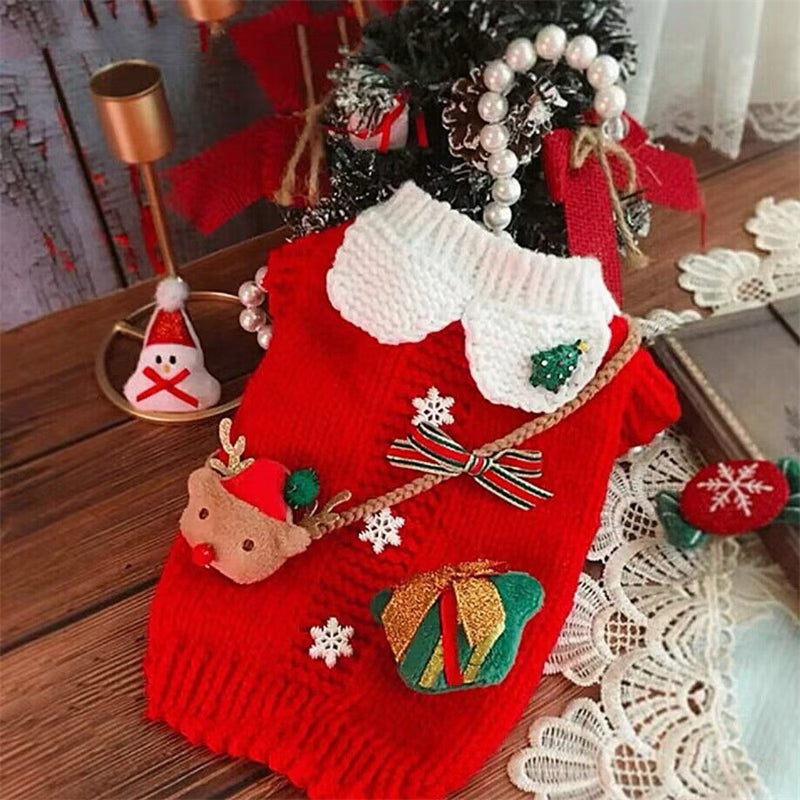 KFX-2040381 Cozy Red Wool Sweater for Pets - Perfect for Winter Celebrations