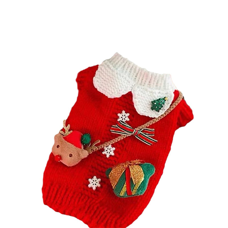 KFX-2040381 Cozy Red Wool Sweater for Pets - Perfect for Winter Celebrations
